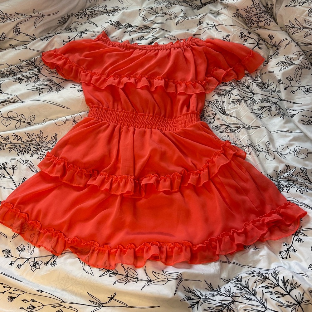 CORAL Strapless Ruffled Dress